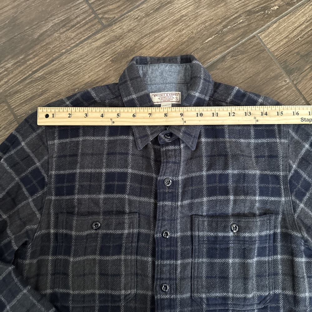 Wallace Barnes Flannel Shirt Men S Blue Gray Plaid Heavyweight Work Button Up - Picture 9 of 11
